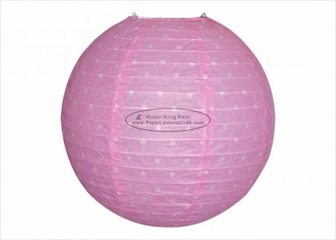 Polka Dots Round Paper Lanterns , Indoor Party Pink And White Paper Lanterns 0