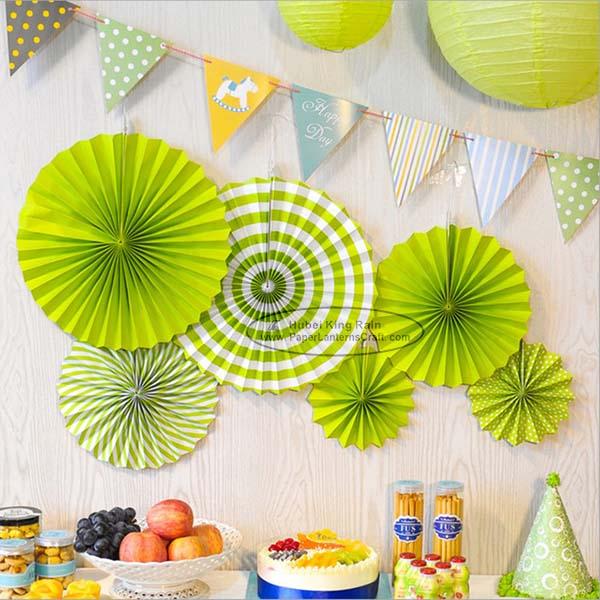 Customized Printing Round Paper Fan Decorations , Mint Green Paper Fans 2