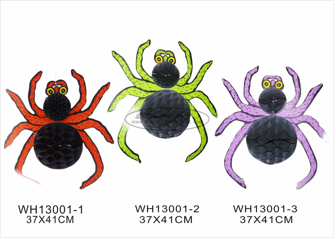 China Orange Purple Paper Halloween Decorations With 30cm Halloween Spider Honeycomb Shaped factory