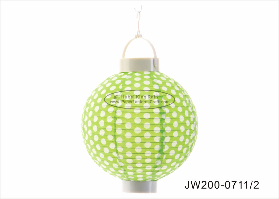 Polka Dots Green Paper Lanterns Light , 20cm Battery Operated Indoor Paper Lanterns