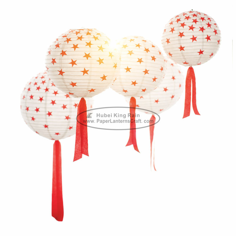 China 8&quot; 10&quot; 12” Red Round Paper Lanterns Lights With Tassel , Star Pattern factory