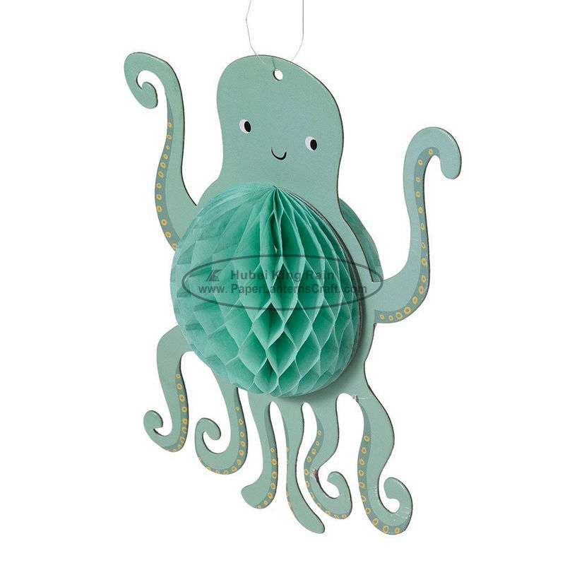Good price Fish octopus Printed Kids Paper Lanterns 30cm green honeycomb hanging room decoration online