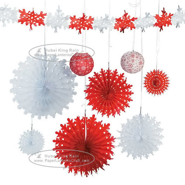 Christmas Snowflake Paper Fan Round Folding Fans Hanging Party Home Decorations