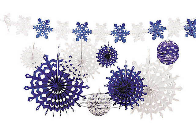 Snowflake Tissue Paper Fan Winter Hanging Party Home Decorations