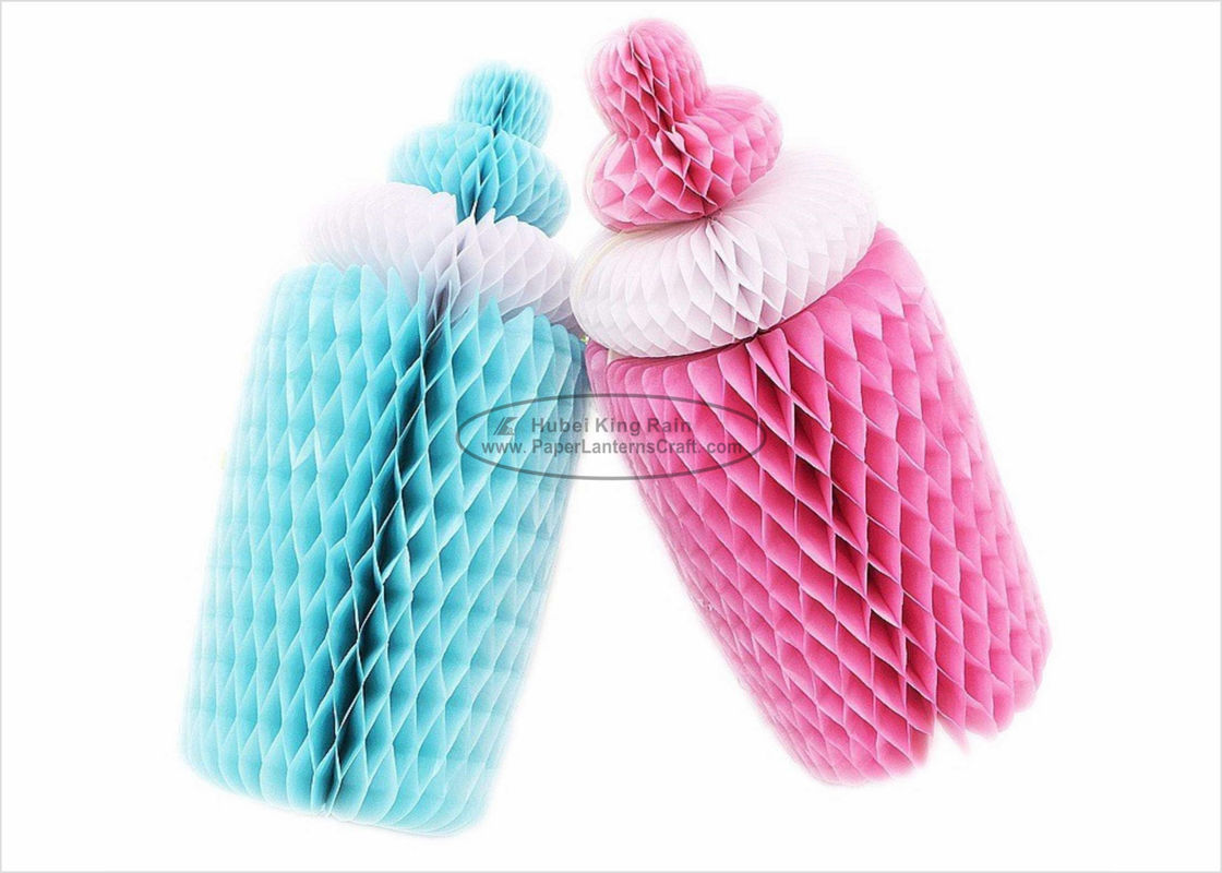 China Girls Boys Gift Kids Paper Lanterns With 25cm Blue Pink Bottle Honeycomb Shaped factory