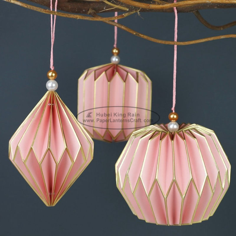 buy Pink paper folding lantern Pantone color origami paper lampshade oem online manufacturer