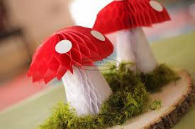buy Mashroom decoration tissue paper Lanterns honeycomb red white indoor table use online manufacturer