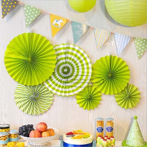 Customized Printing Round Paper Fan Decorations , Mint Green Paper Fans