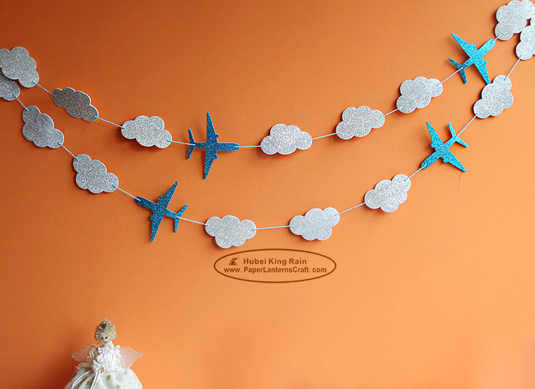 White Cloud Airplane Paper Garland Craft Tassel Garland Solid Color And Mixed Color